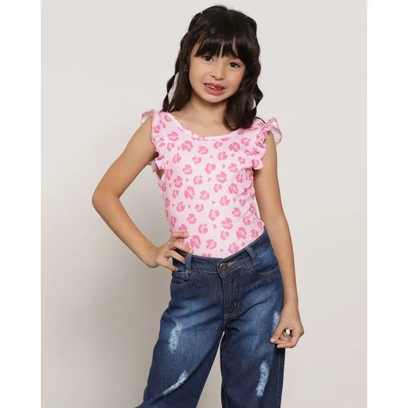 Body Infantil Estampa Animal Print Canelado Rosa 10