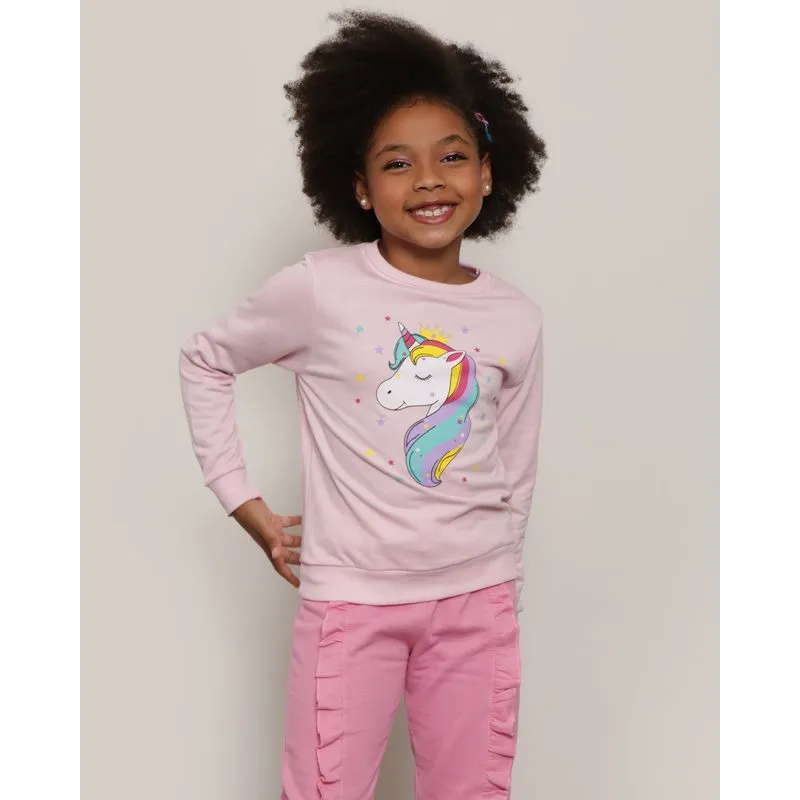 Blusão Infantil Estampa Unicórnio Com Brinde Rosa 10