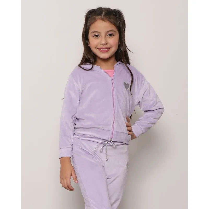 Jaqueta Infantil Plush Com Zíper Coração Bordado Lilás 8