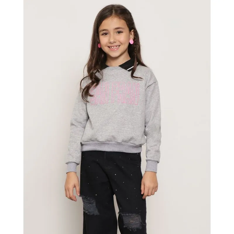 Blusão Moletom Infantil Gola Polo Cinza 4