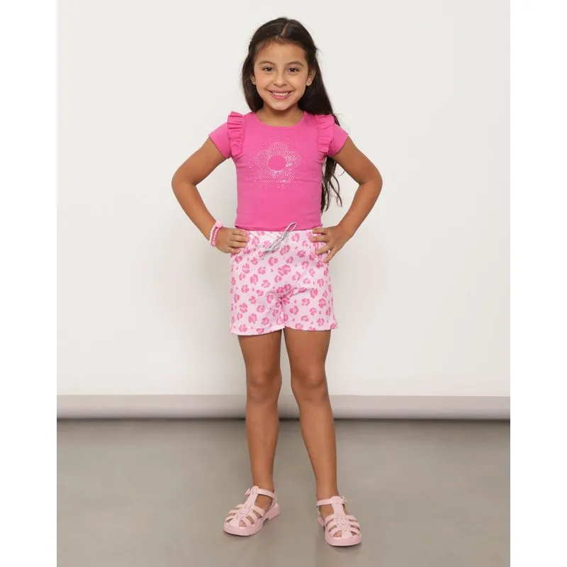 Short Infantil Animal Print Canelado Rosa 8