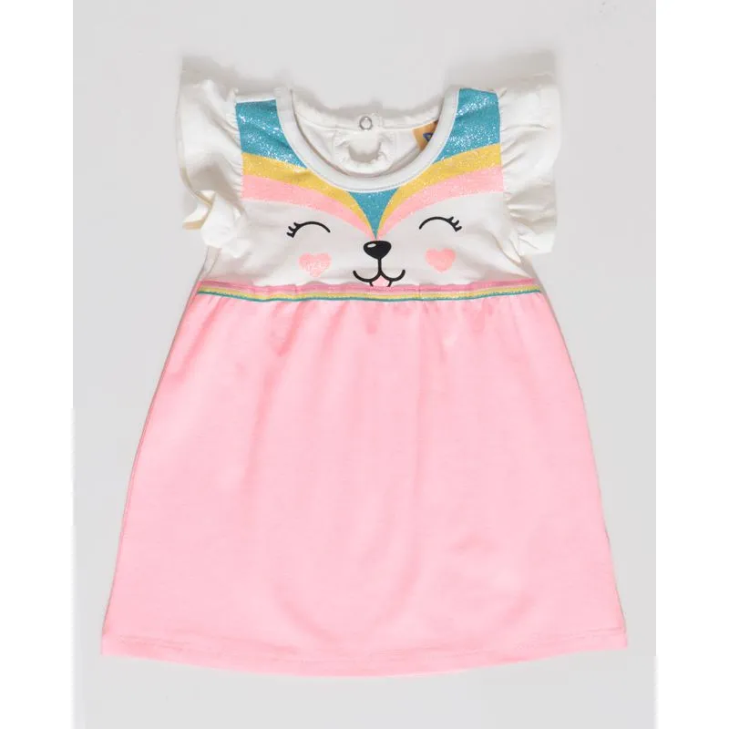Vestido Bebê Estampa Bichinho Glitter Neon Rosa G