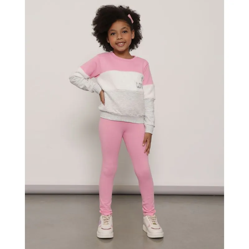 Conjunto Moletom Infantil Com Recorte Pelinho Rosa 4