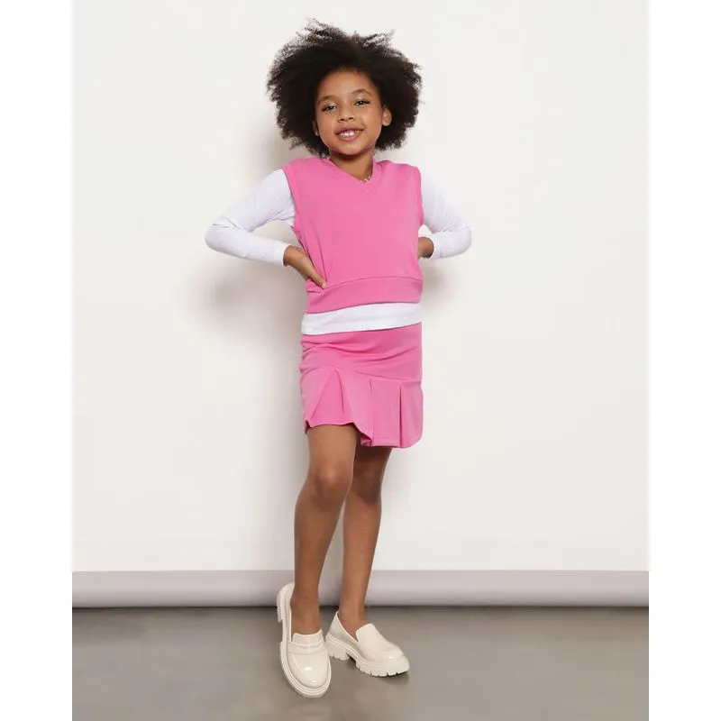 Saia Infantil Plissada Texturizada Rosa 6