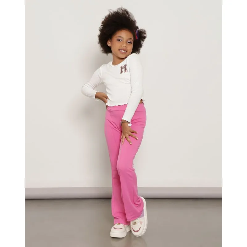 Calça Infantil Flare Malha Texturizada Rosa 6