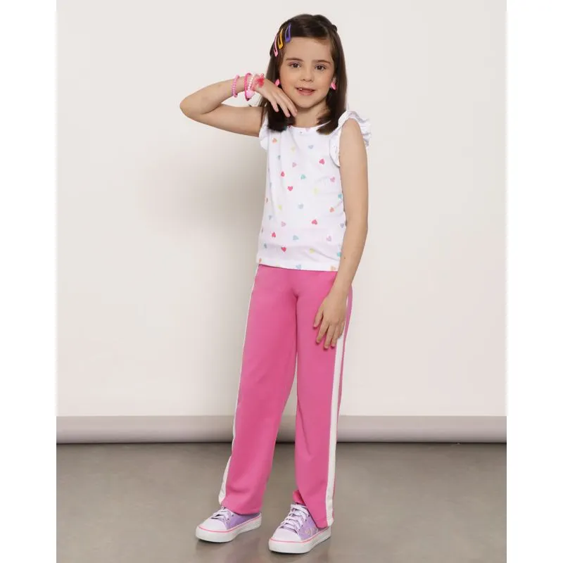 Calça Infantil Reta Com Recortes Rosa 4