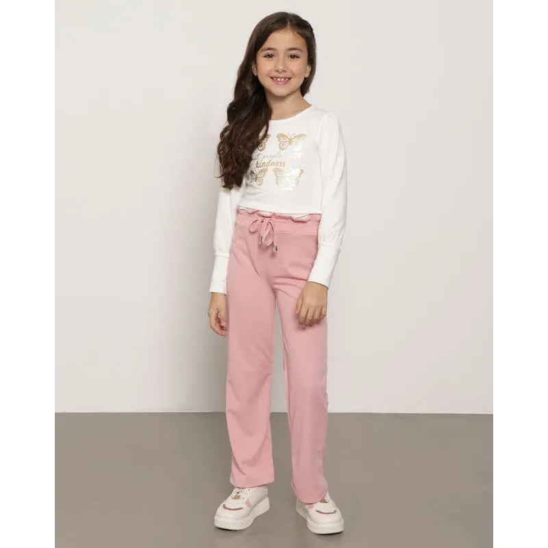 Calça Infantil Clochard Pantalona Crepe Rosa 8