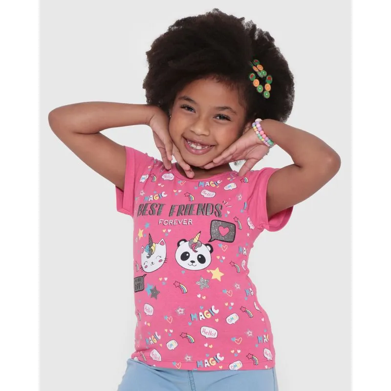 Blusa Infantil Best Friends Glitter Rosa Escuro 10