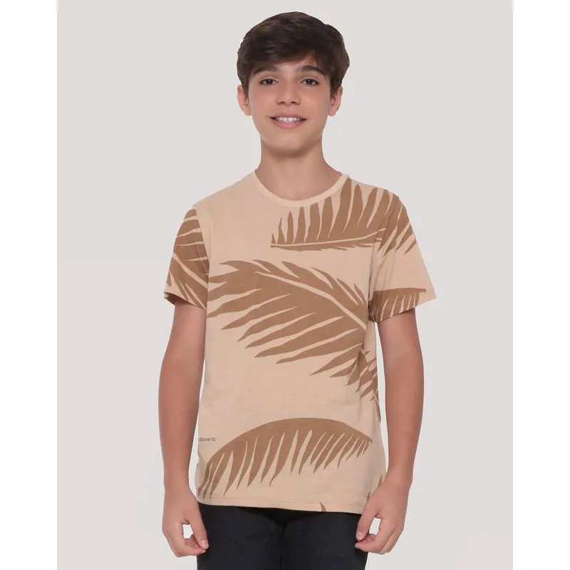 Camiseta Juvenil Estampa Folhagem Bege Claro 14