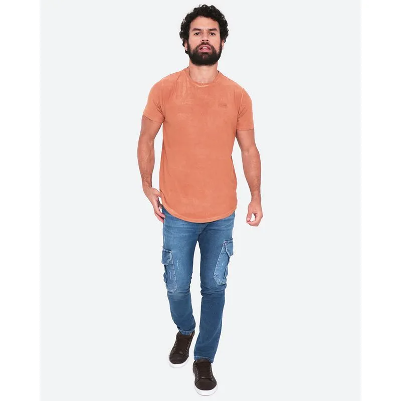 Calça Jeans Masculina Reta Cargo Puídos Azul 48