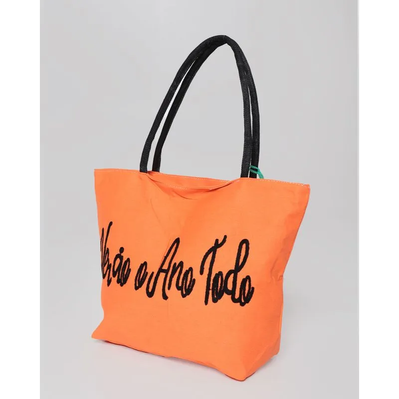 Bolsa Praia Lona Bordado Laranja UN