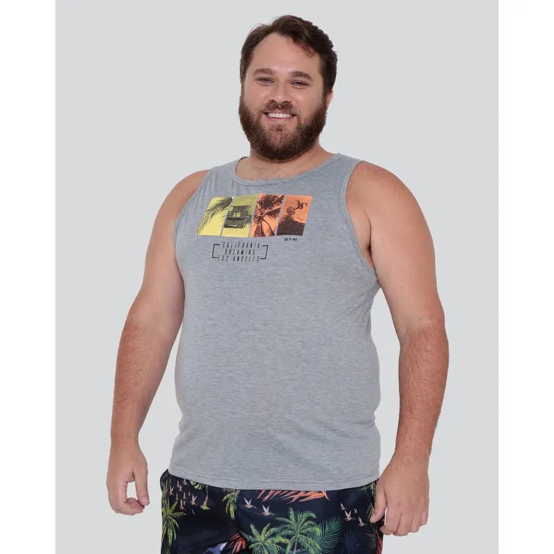 Regata Plus Size Masculina Estampa Califórnia Cinza G3