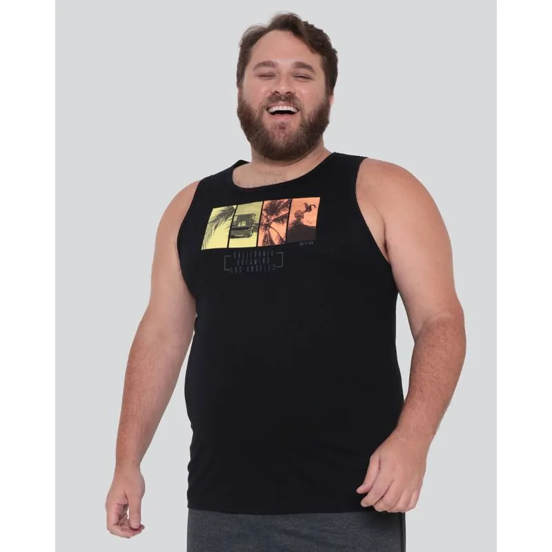 Regata Plus Size Masculina Estampa Califórnia Preta G3