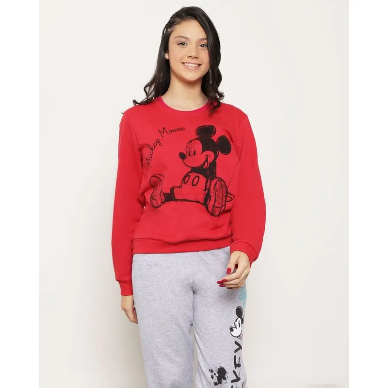 Blusão Moletom Juvenil Mickey Disney Manga Longa Vermelho 10