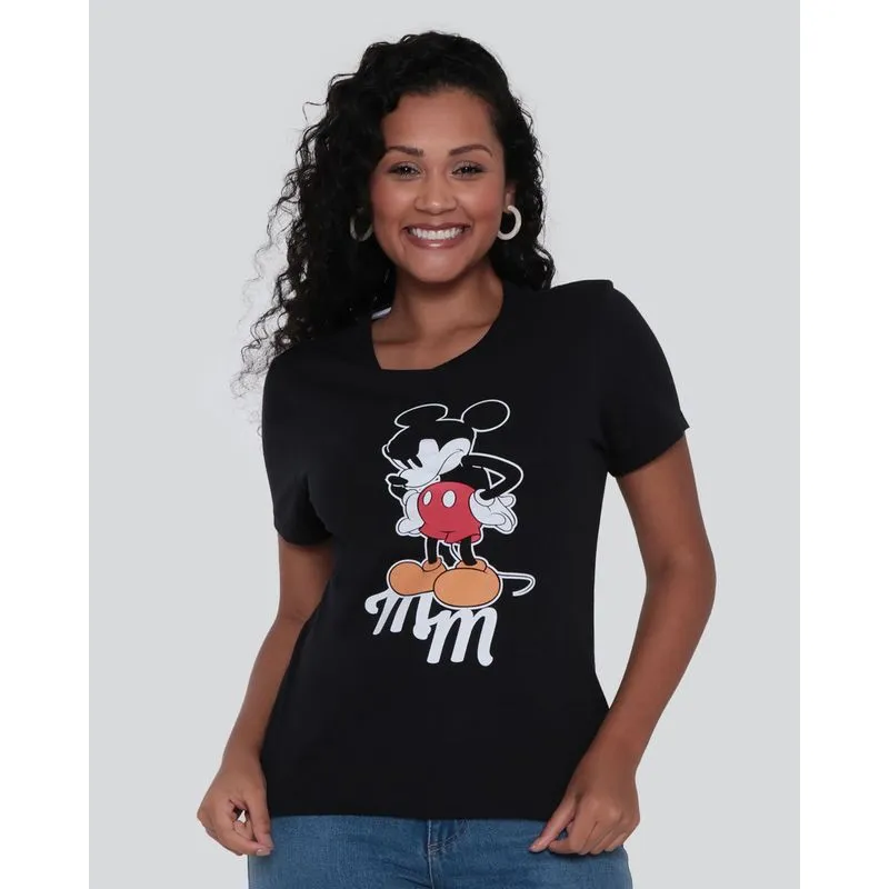 Camiseta Feminina Estampa Mickey Disney Preta GG