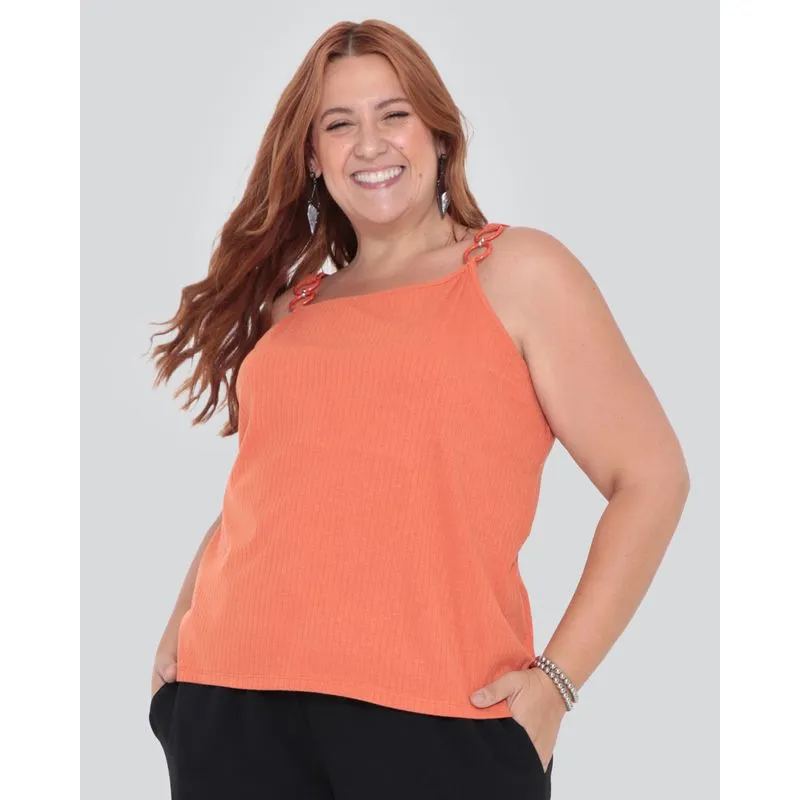 Regata Feminina Plus Size Alça Argola Laranja Médio G3