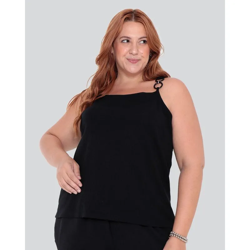 Regata Feminina Plus Size Alça Argola Preta G1