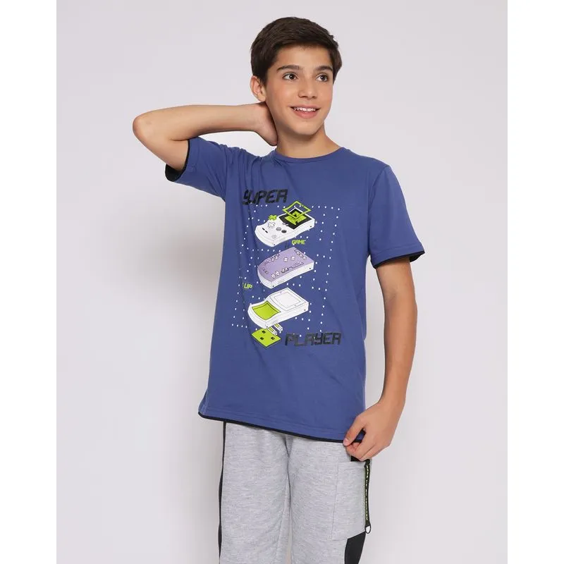 Camiseta Juvenil Manga Curta Estampa Player Azul 10
