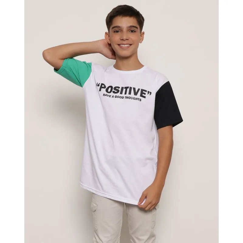 Camiseta Juvenil Positive Manga Curta Bicolor Branca 16