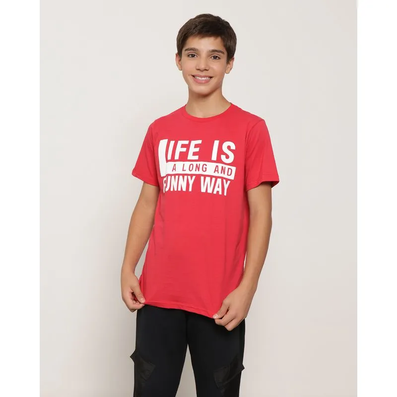 Camiseta Juvenil Manga Curta Estampada Vermelha 14