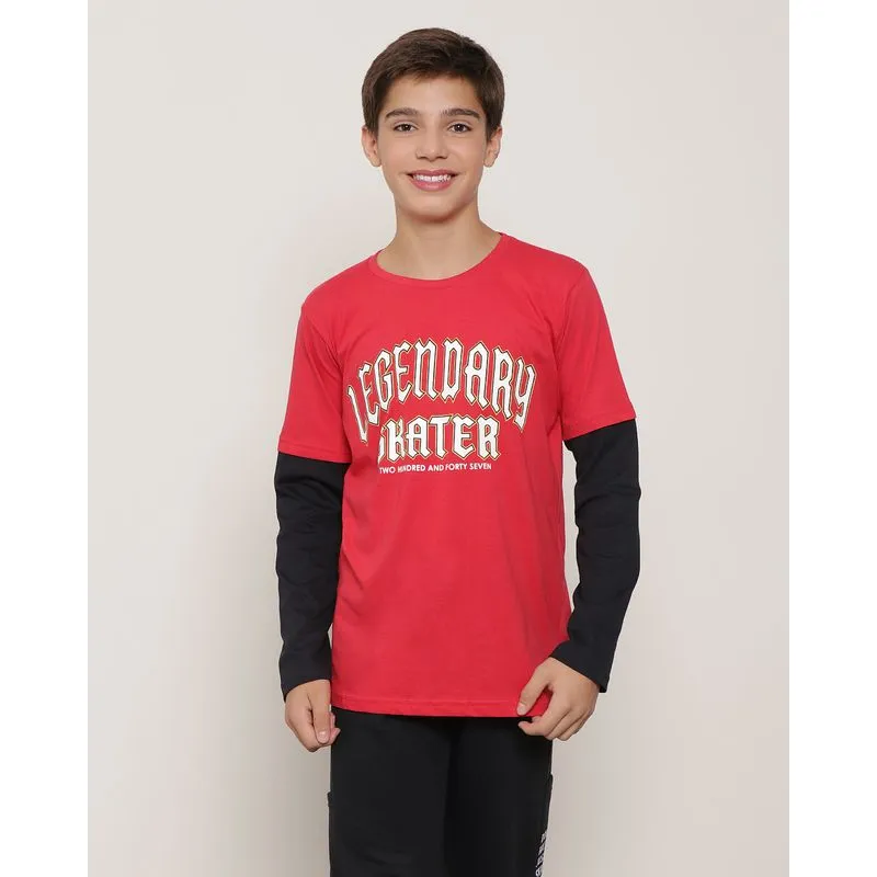 Camiseta Juvenil Manga Longa Com Recorte Vermelho 16