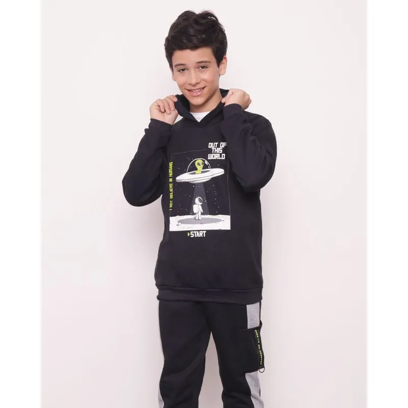 Blusão Moletom Juvenil Com Capuz Estampa Game Ovni Preto 12