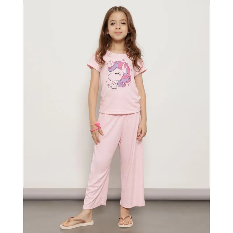 Pijama Infantil Unicórnio Longo Canelado Rosa 8