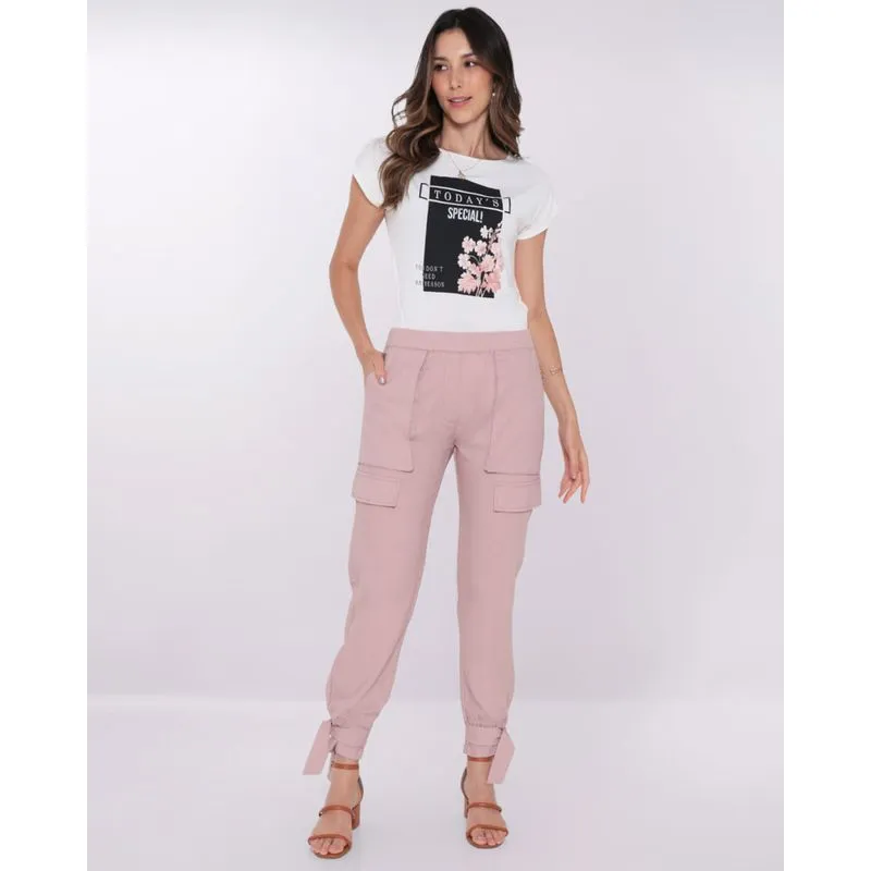 Calça Feminina Jogger Linho Rosa 42