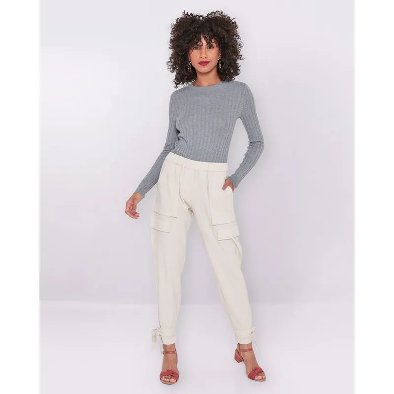 Calça Feminina Jogger Linho Bege Claro 40