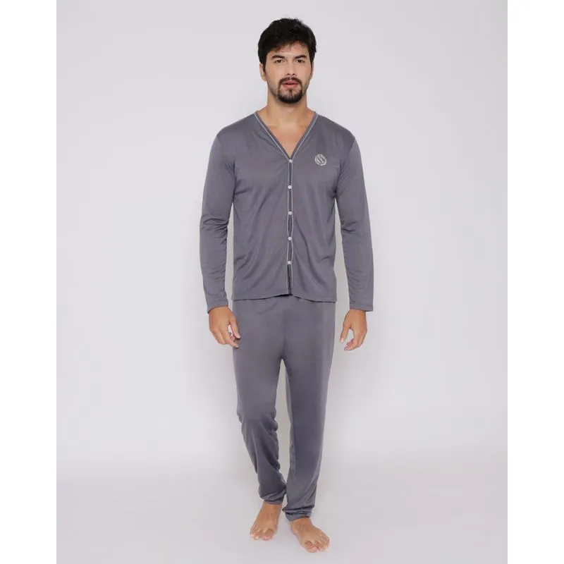 Pijama Masculino Longo Com Botões Cinza P