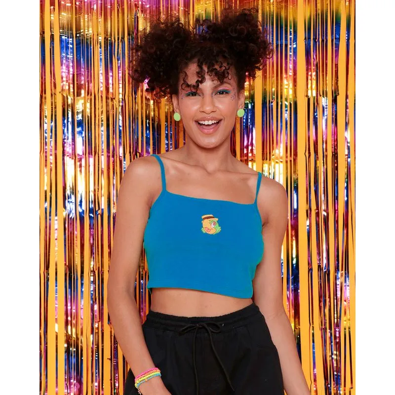 Blusa Feminina Cropped Alcinha Bordado Zé Carioca Disney Azul GG