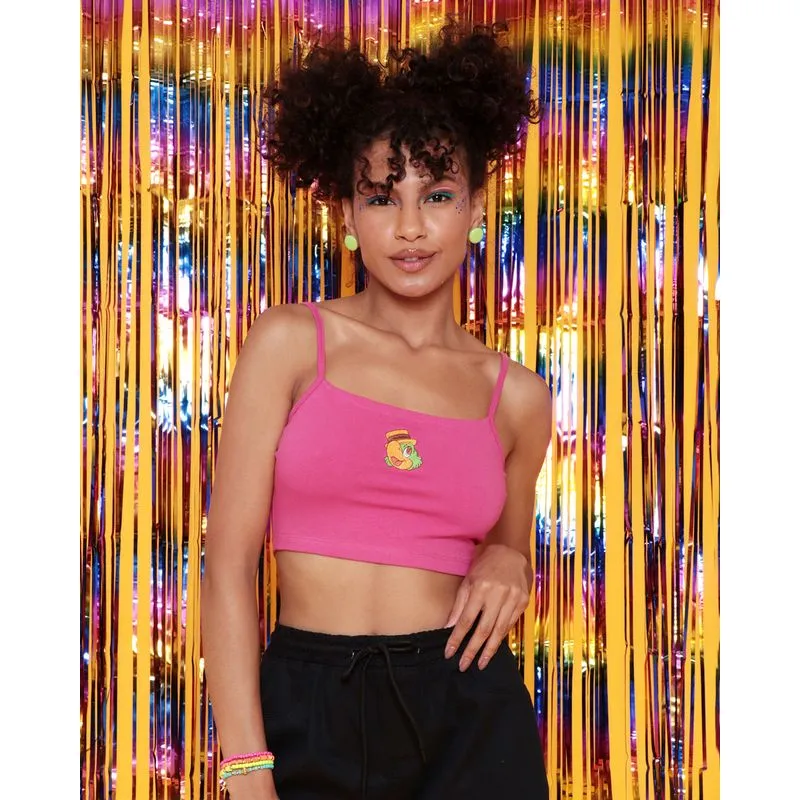 Blusa Feminina Cropped Alcinha Bordado Zé Carioca Disney Rosa G