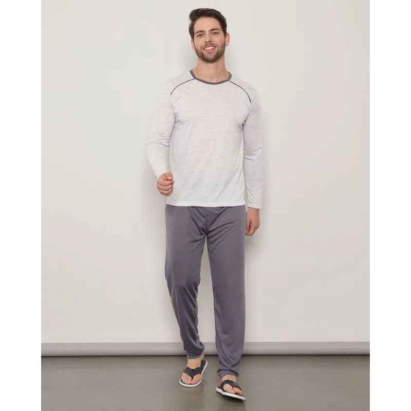 Pijama Masculino Longo Básico Cinza Mescla P