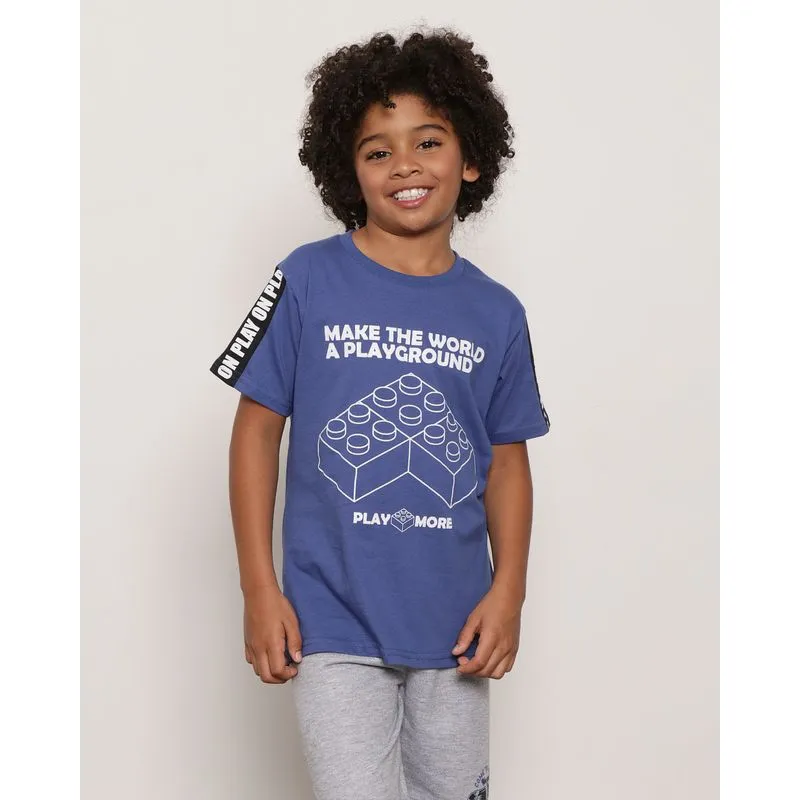 Camiseta Infantil Manga Curta Estampa Frontal Azul 10