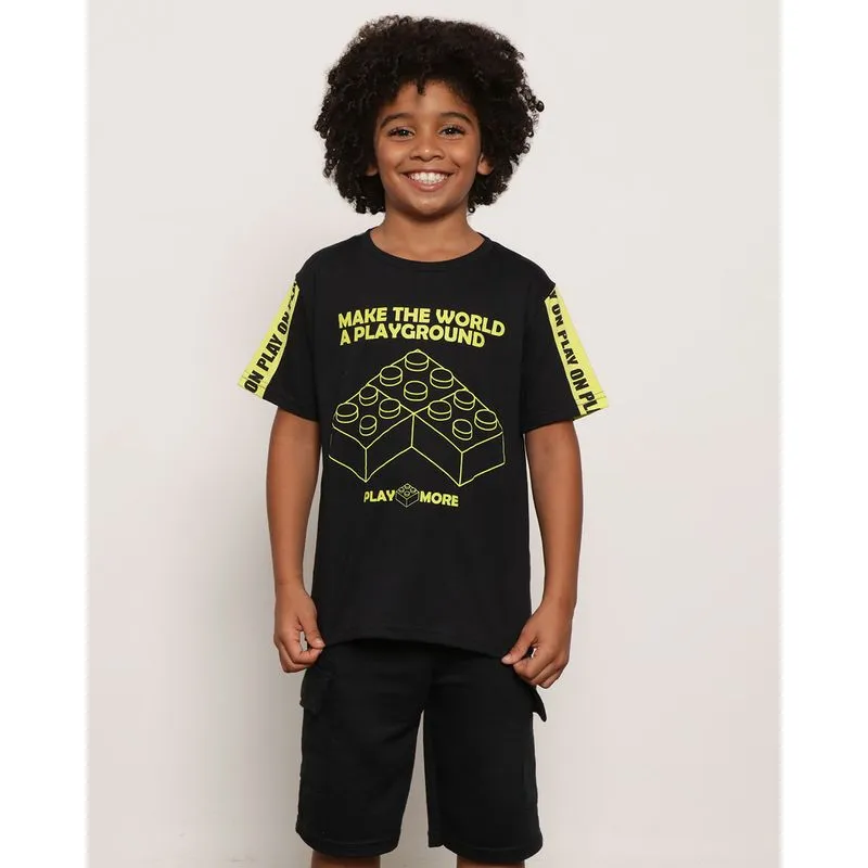 Camiseta Infantil Manga Curta Estampa Playground Preta 10