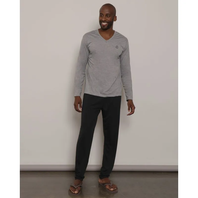 Pijama Masculino Longo Preto e Cinza M