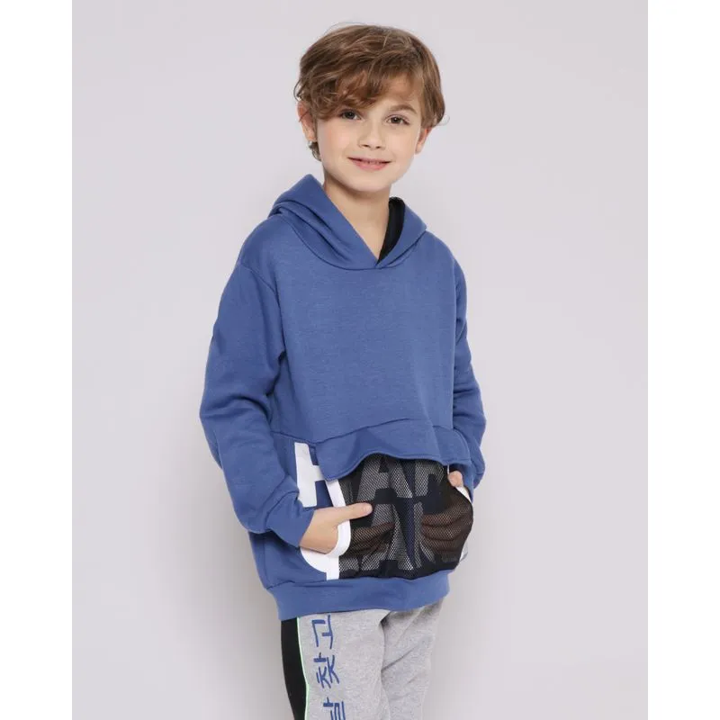 Blusão Moletom Infantil Com Capuz Bolso Telado Azul 6