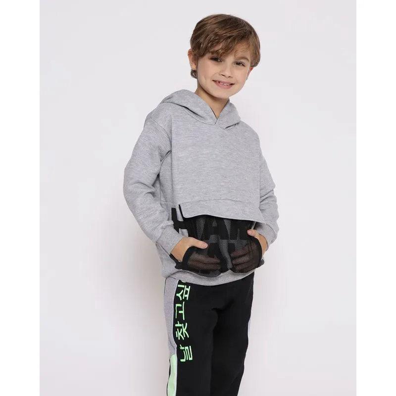 Blusão Moletom Infantil Com Capuz Bolso Telado Cinza 6