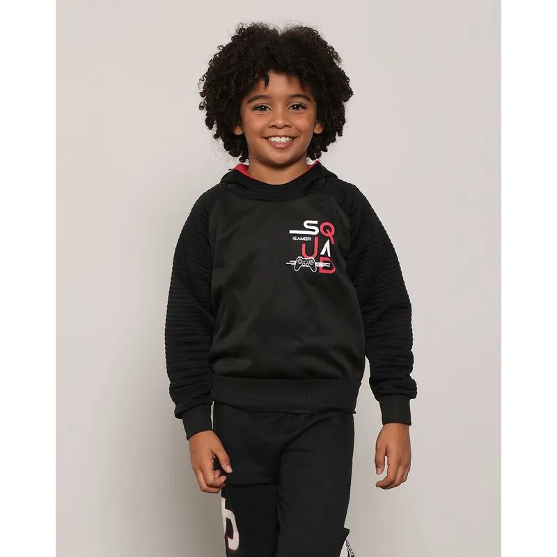 Blusão Infantil Helanca Com Manga Raglan Canelada Preta 4