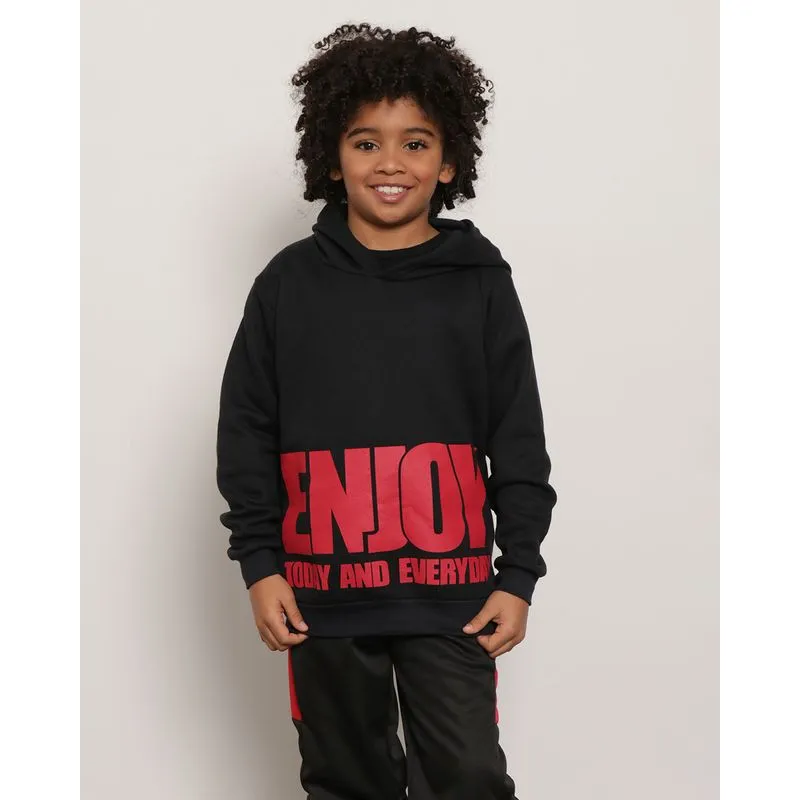 Blusão Moletom Infantil Com Capuz Enjoy Preto 10