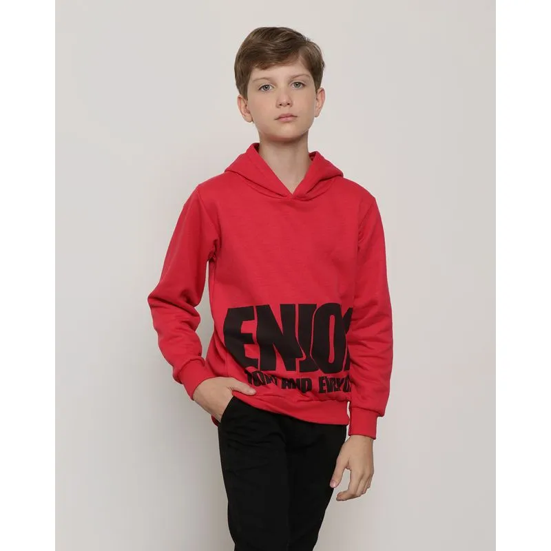 Blusão Moletom Infantil Com Capuz Enjoy Vermelho 6