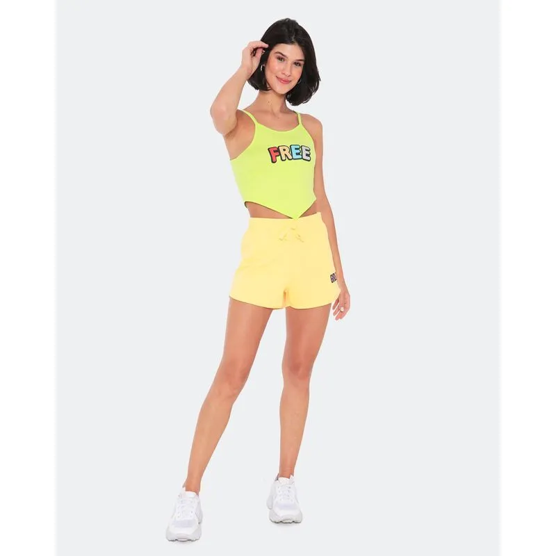 Short Feminino Moletinho Bordado Girls Amarelo GG