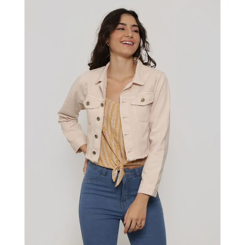 Jaqueta Sarja Feminina Cropped Bege M