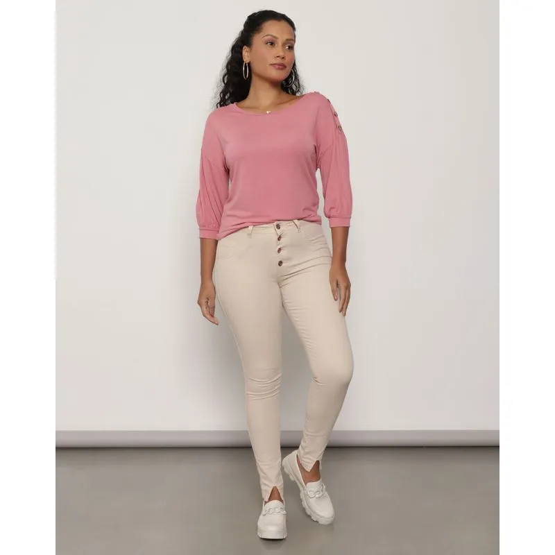 Calça Sarja Feminina Com Fenda Bege na Lojas Torra 44