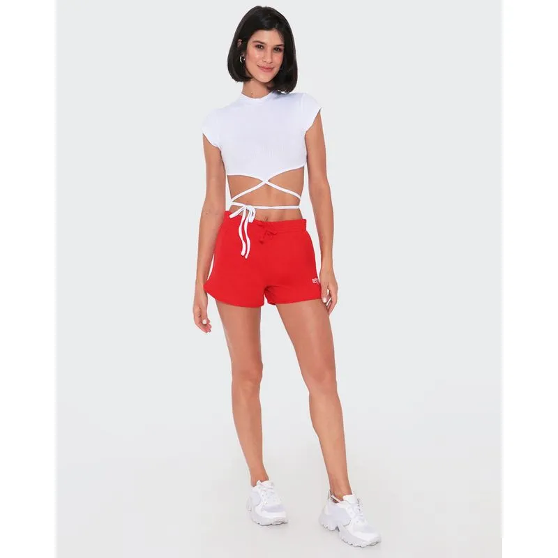 Short Feminino Moletinho Bordado Vermelho M