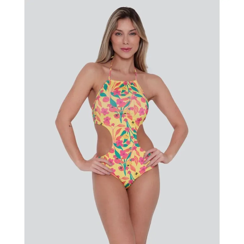 Maiô Engana Mamãe Sem Bojo Estampa Floral Amarelo GG