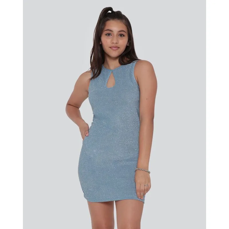 Vestido Regata Juvenil Lurex Azul 16