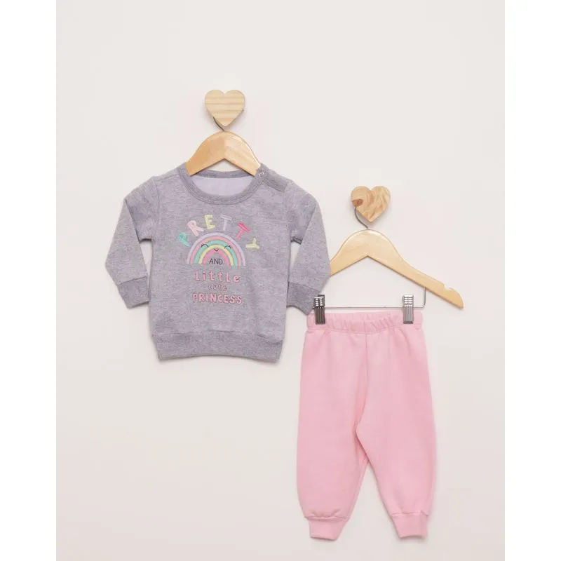 Conjunto Moletom Bebê Estampa Arco Íris Cinza Claro M