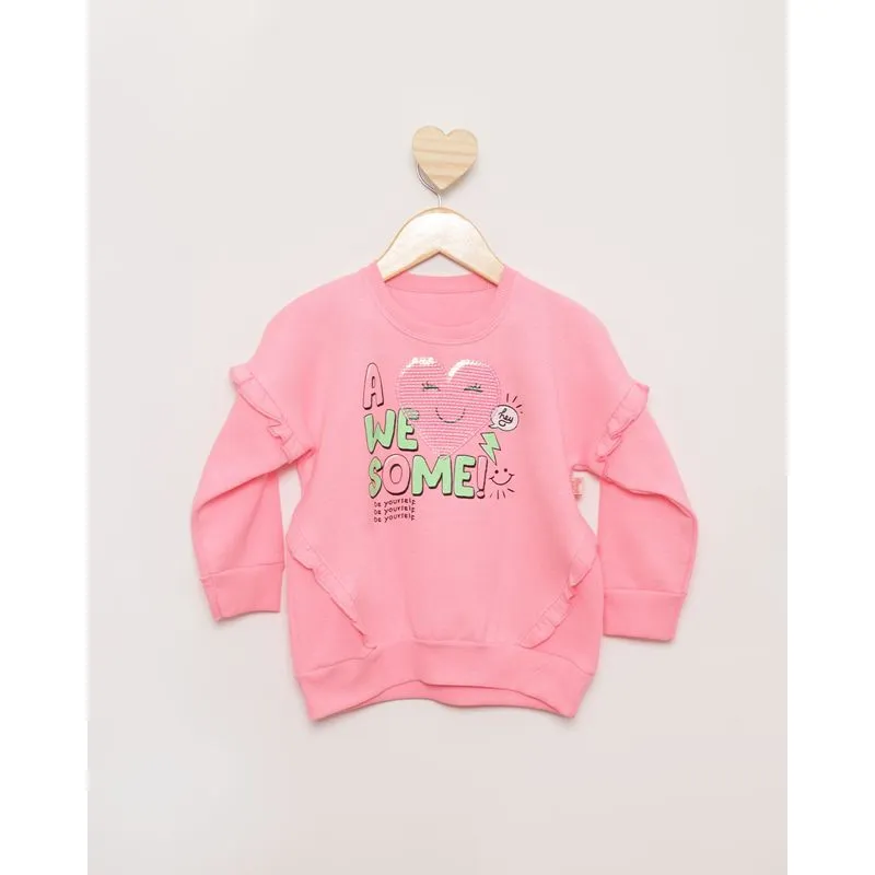 Blusão Moletom Bebê Com estampa Paetê Manga Longa Rosa Neon 3