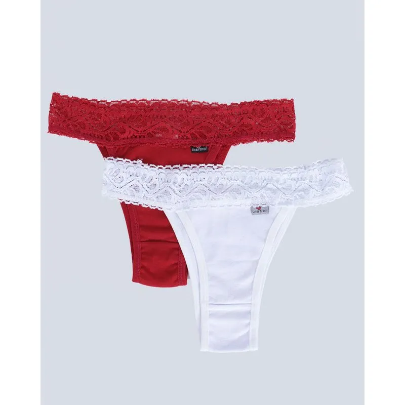 Kit 2 Calcinhas Biquíni Renda Branca Vermelha M